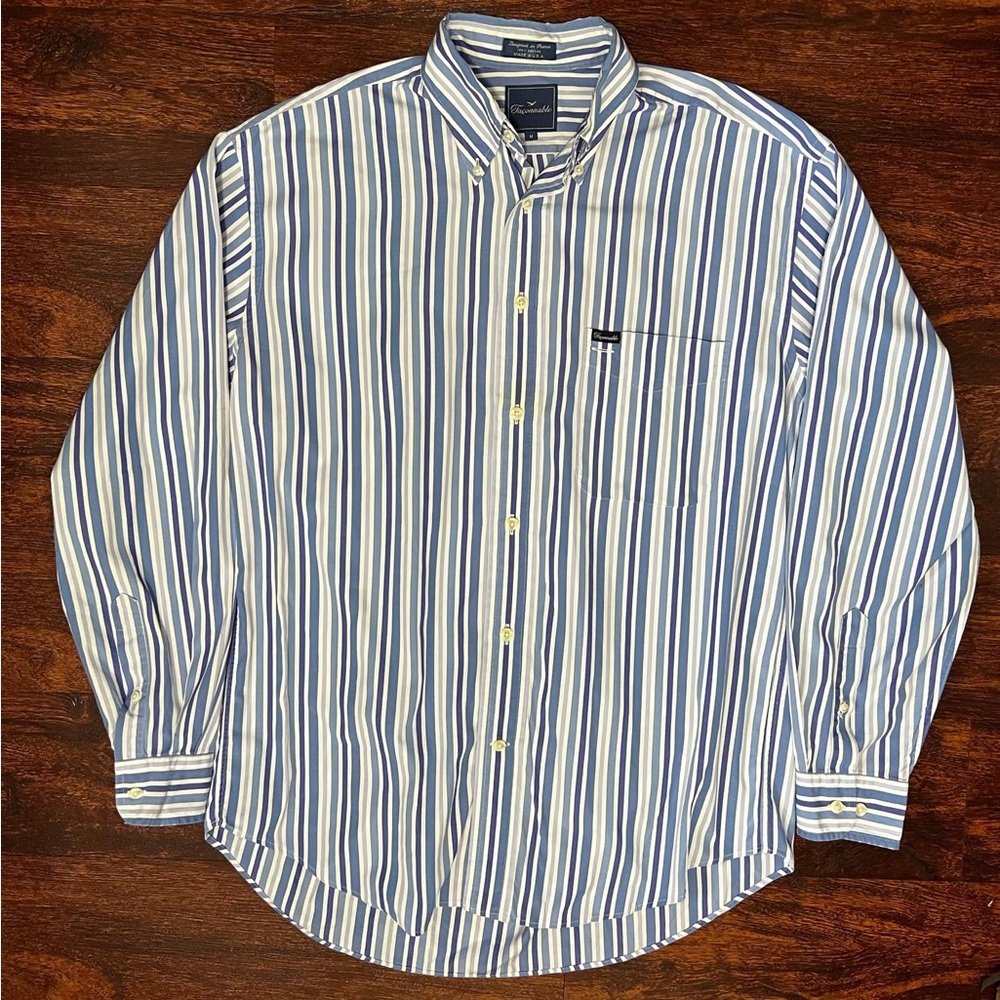 Men’s Size M Faconnable Classique Striped Collared Long Sleeve Shirt